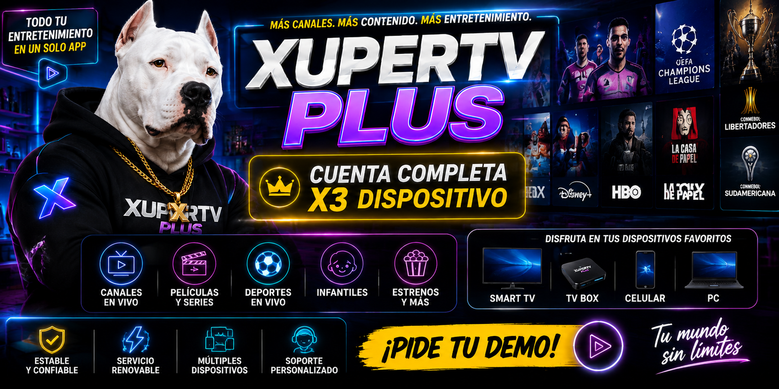 XUPERTV COMPLETO X 3 DISPOSITIVO  X 30 DIAS